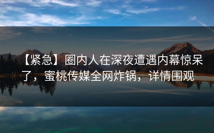 【紧急】圈内人在深夜遭遇内幕惊呆了，蜜桃传媒全网炸锅，详情围观