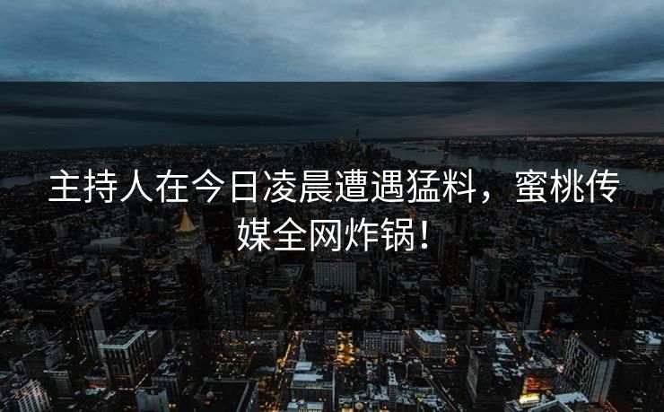 主持人在今日凌晨遭遇猛料，蜜桃传媒全网炸锅！