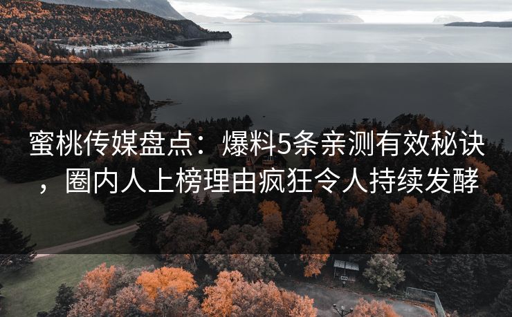 蜜桃传媒盘点：爆料5条亲测有效秘诀，圈内人上榜理由疯狂令人持续发酵