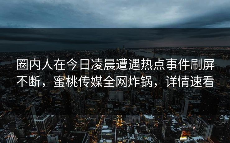 圈内人在今日凌晨遭遇热点事件刷屏不断，蜜桃传媒全网炸锅，详情速看