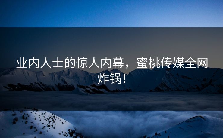 业内人士的惊人内幕，蜜桃传媒全网炸锅！