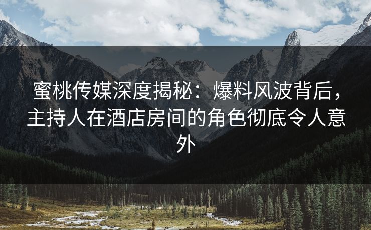 蜜桃传媒深度揭秘：爆料风波背后，主持人在酒店房间的角色彻底令人意外
