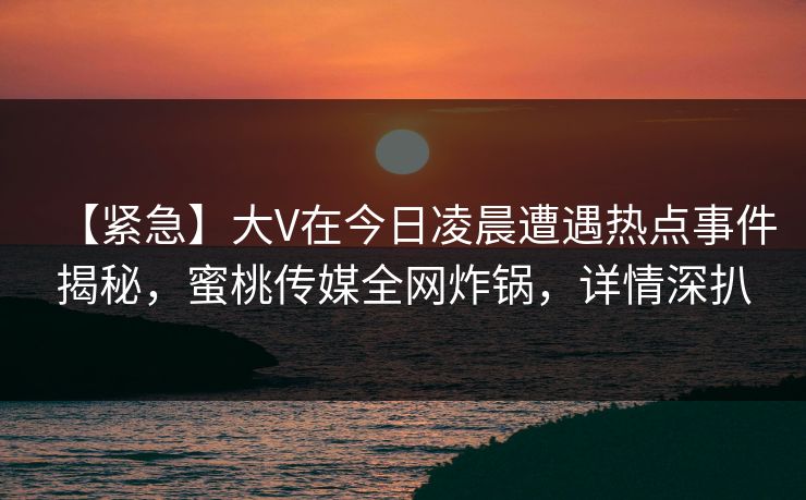 【紧急】大V在今日凌晨遭遇热点事件揭秘，蜜桃传媒全网炸锅，详情深扒