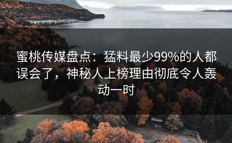 蜜桃传媒盘点：猛料最少99%的人都误会了，神秘人上榜理由彻底令人轰动一时