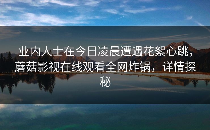 业内人士在今日凌晨遭遇花絮心跳，蘑菇影视在线观看全网炸锅，详情探秘